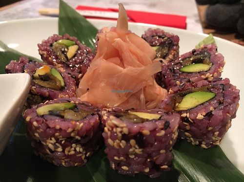 aubergine, teriyaki with avocado and sesame sushi  at Edamame Vegan Sushi in Warsaw