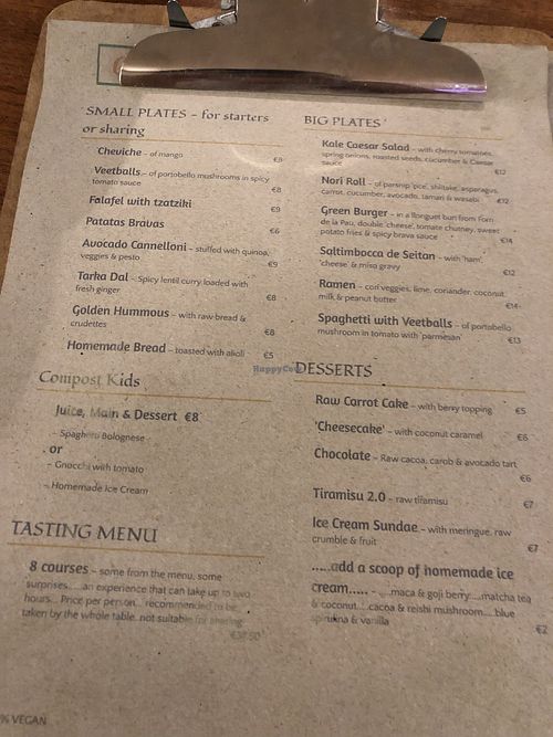 Menu at Compost in Mallorca