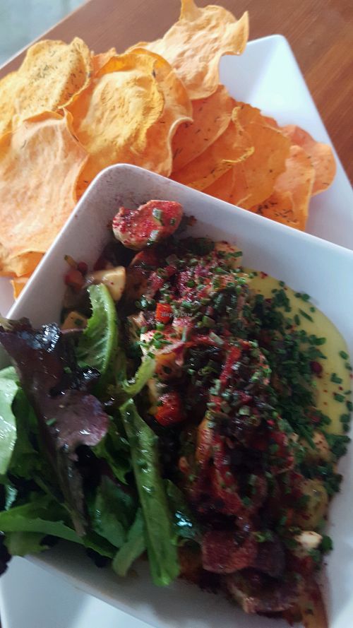 mushroom ceviche and house made sweet potato chips at Epif in Portland