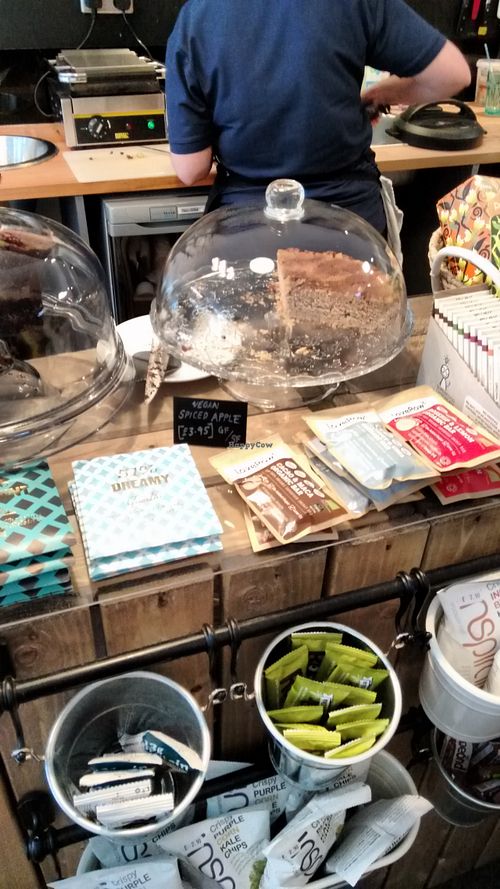 Two vegan cakes on offer. at Moon & Hare in Edinburgh