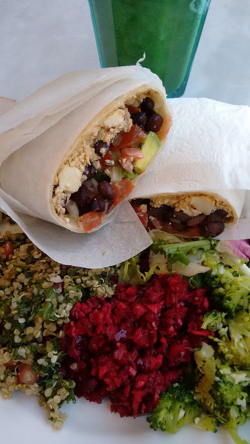 My wrap was scrambled todu and black beans, plenty of aide salad. at Moon & Hare in Edinburgh