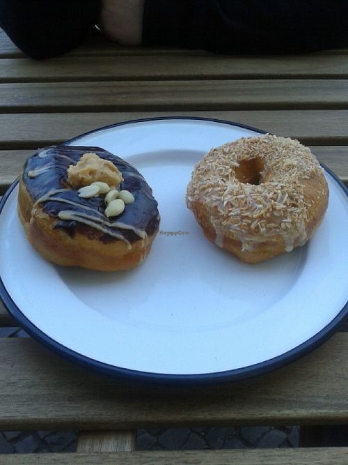 Chocolate peanut butter and salted caramel white chocolate donuts at Brammibal's Donuts - Maybachufer in Berlin