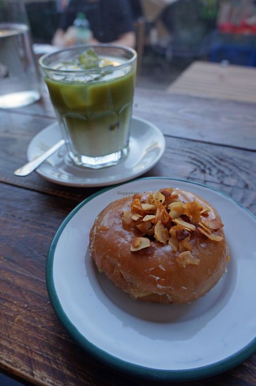 Smoked Coconut Doughnut + Iced Matcha Latte at Brammibal's Donuts - Maybachufer in Berlin