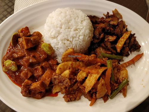 Rice with 3 dishes 11.10 RM at Hung Kee Vegetarian Stall in Kuala Lumpur