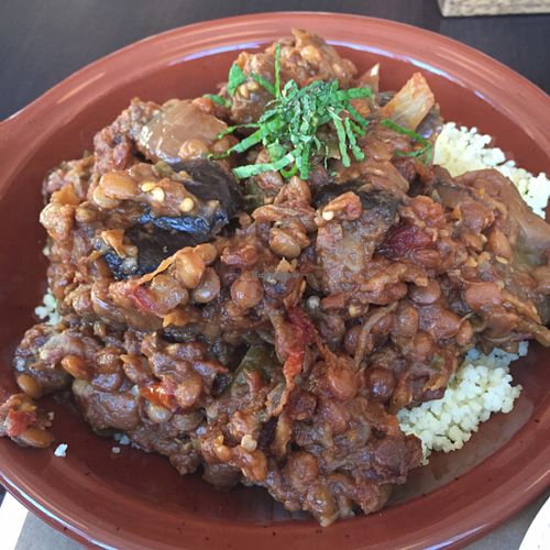 Roasted Eggplant over Cous Cous  at Rosemary and Vine in Rye