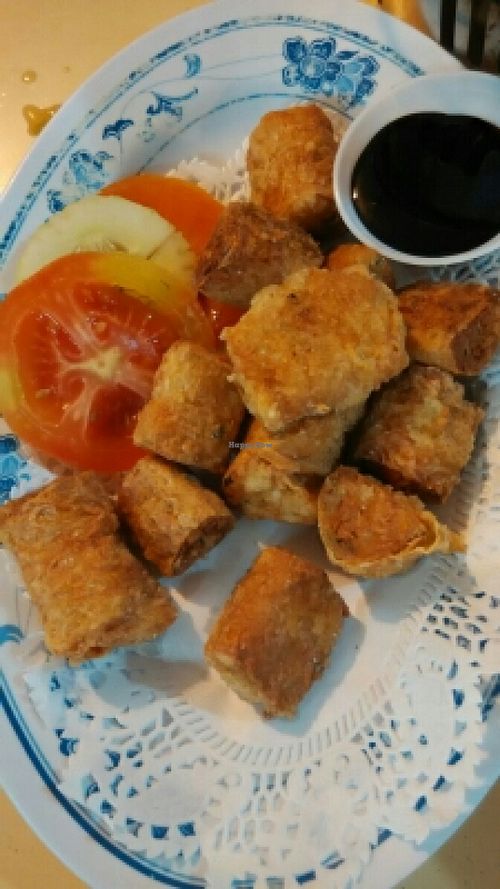fried (mock) prawn fritters  at Ru Lai 如来斋 in Central Singapore