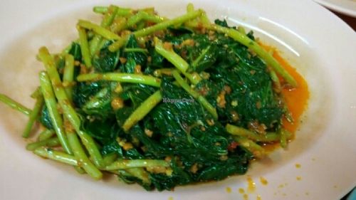 fried sweet potatoes leaves with sambal at Ru Lai 如来斋 in Central Singapore