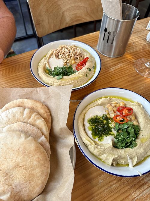 all the hummus 🤤  at La Hummuseria in Madrid