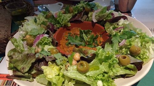 A really wonderful salad, veganized on request. at Books & Brunch in Bruges