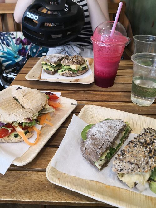 Vegans joy and hummus on rye, spelt and multigrain wheat at Milk Away in Sevilla