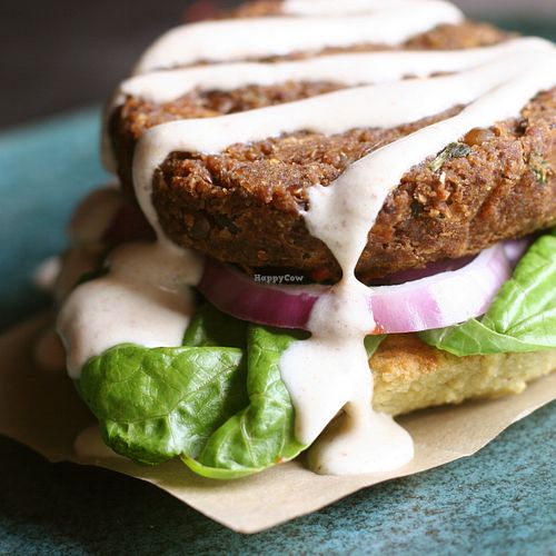Lentil burger (gluten-free option available) at Earthly Delights in Cairo