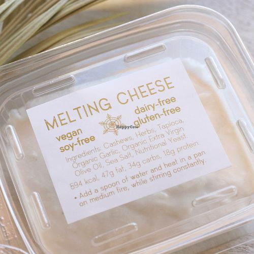 Melting cheese made of chases and tapioca, can be used for pizzas, sandwiches, oven dishes...etc 
So yum! at Earthly Delights in Cairo