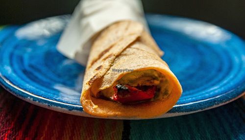 The veggie wrap, made with grilled veggies, and cashew pesto sauce at Earthly Delights in Cairo