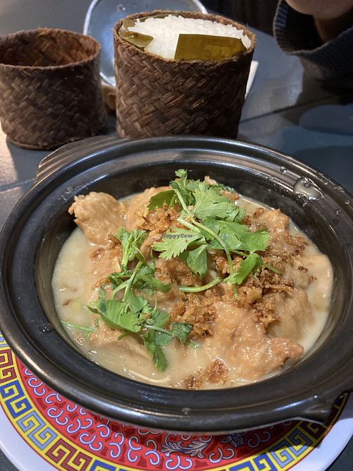Caramelized “chicken” with glutinous rice  at Tien Hiang in Paris