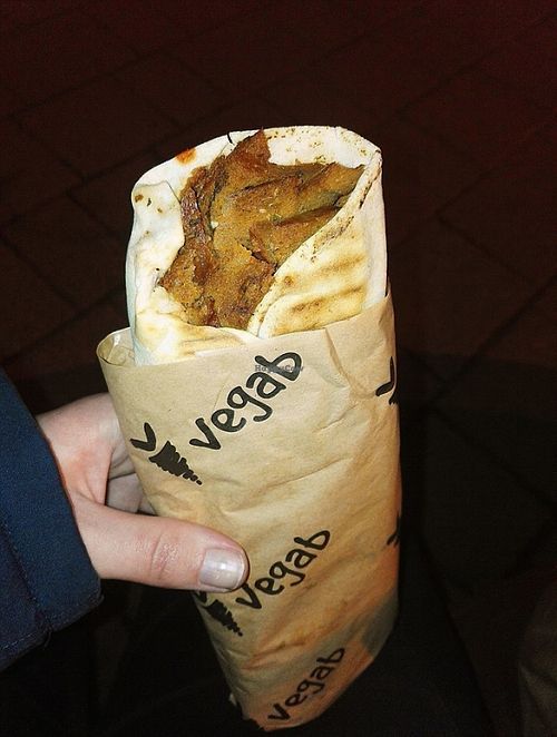 Vegan kebab from Vegab, this is the Olymp with tzatziki, black olives and sundried tomatoes.  at Vegab in Krakow