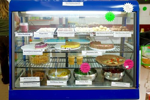 The beautiful display cabinet, fresh salads and deserts each day, some changing, some consistent!  at Raw Balance Raw Food Deli in Taupo