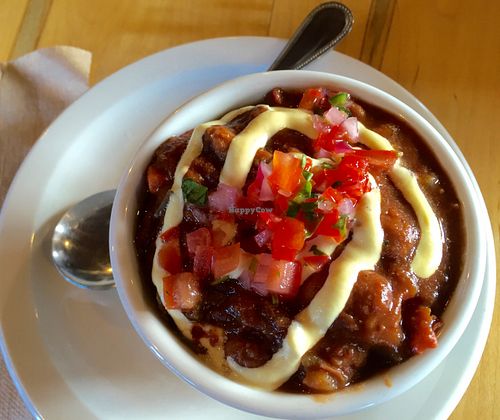 Chili with avocado cream and pico at Nectar in Asheville