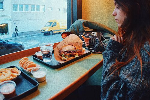 Vegan Cheeseburguer and Onion rings  at Swing Kitchen - Operngasse in Vienna