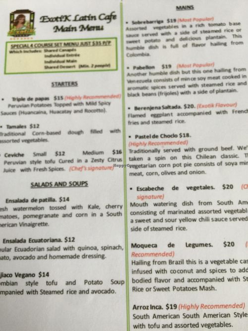 Menu 2 at ExotiK in Newtown