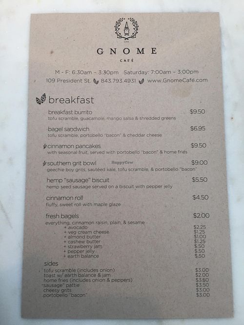 Menu at Gnome Cafe in Charleston