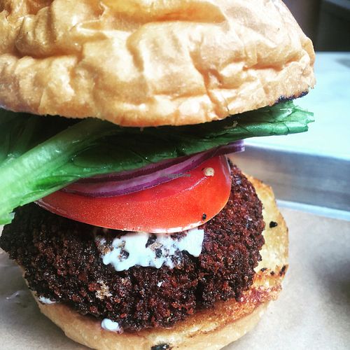 Fried seitan burger  at Gnome Cafe in Charleston
