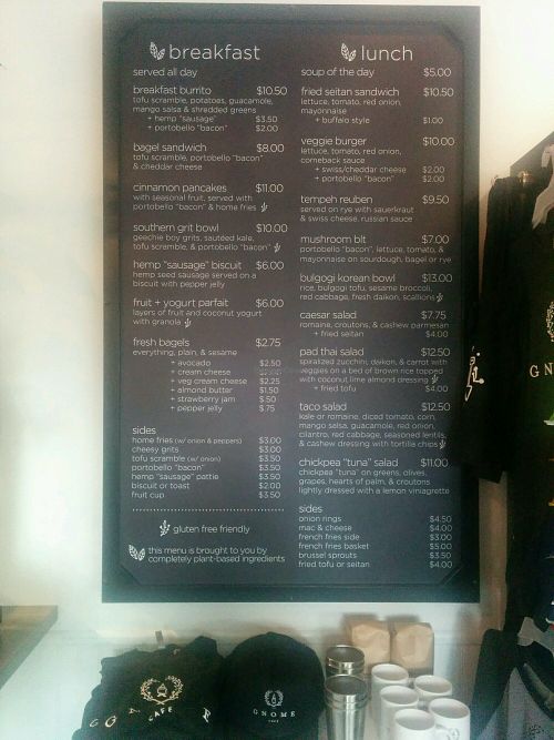 board at Gnome Cafe in Charleston