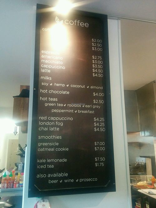 drink menu board at Gnome Cafe in Charleston