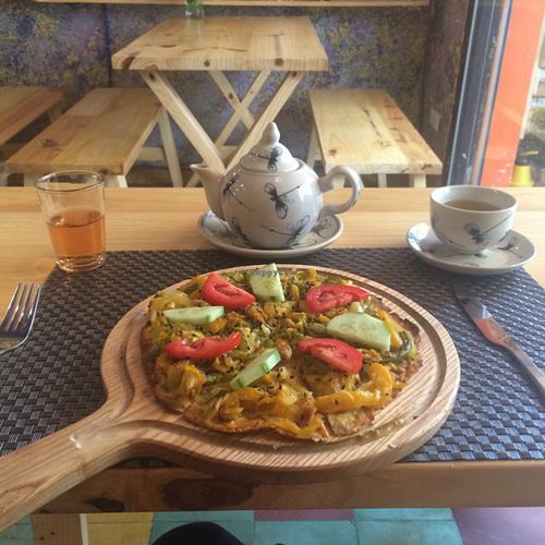 sweet potato pizza  at Jalus Vegan Kitchen in Hanoi