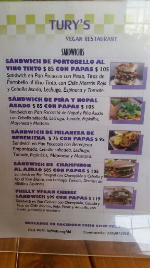 menu at Tury's in Tijuana