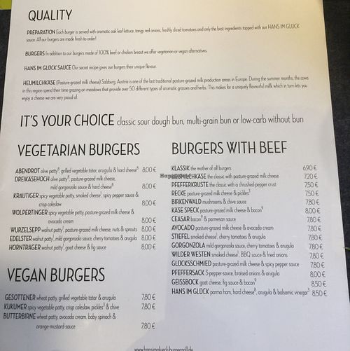 menu at Hans im Glück in Heidelberg