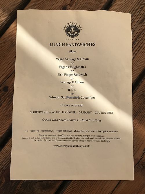 Menu Sep 2021 at The Royal Oak in Tetbury