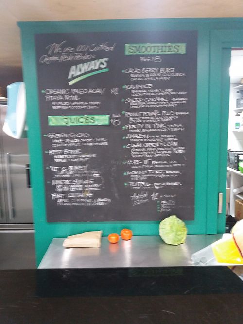  Menu of smoothies and juices at Flannery's in Engadine