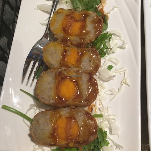 Son in law egg ( made from yam & sweet potato got strong margarine fragrance)  at Pepper Jade Thai Vegetarian Cuisine in Central Singapore