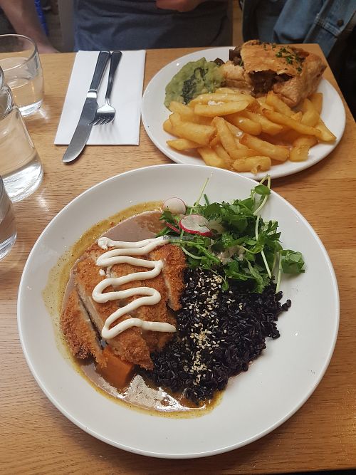 Faux chicken with black rice at Mildreds - Camden in North West London