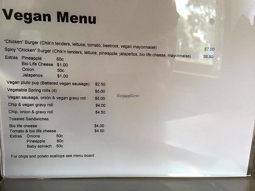 Vegan menu at Sea Bounty's Grill - Food Truck in Gorokan