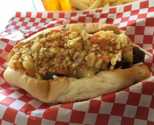 the vegan Colombian hot dog  at Simon's Hot Dogs in Scottsdale