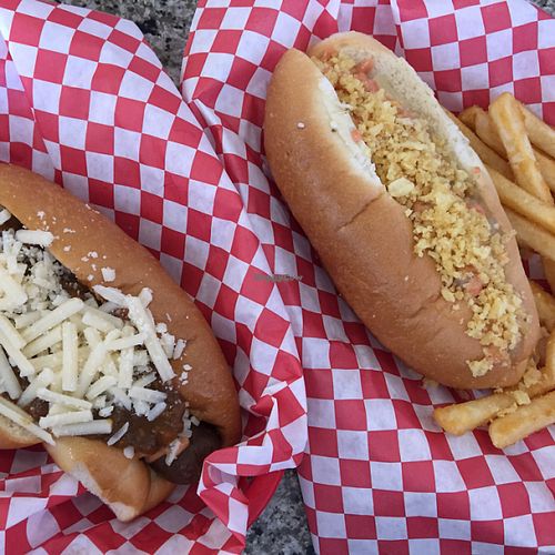 Vegan Cowboy and Vegan Colombian Style Hotdogs! at Simon's Hot Dogs in Scottsdale