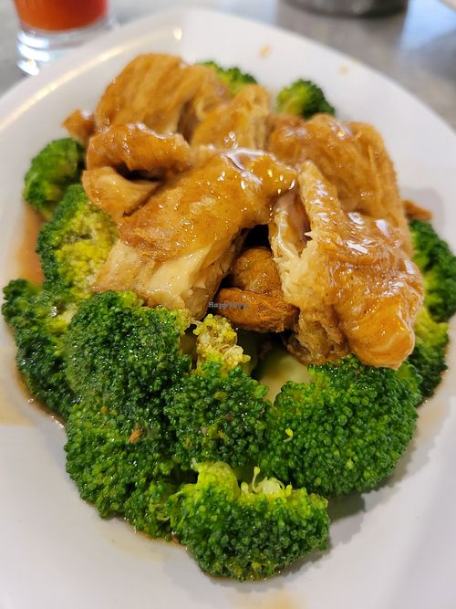 Broccoli with tofu skin at Tien Sing Vegetarian in Bandar Seri Begawan