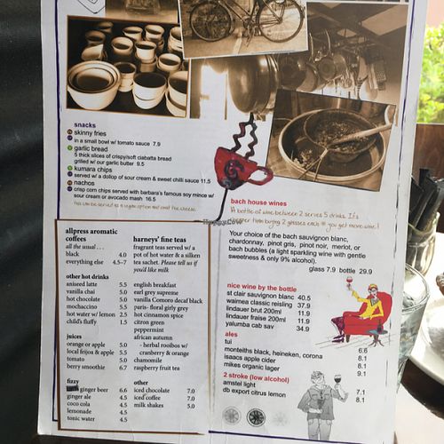 menu 2 at Bach on Breakwater in New Plymouth