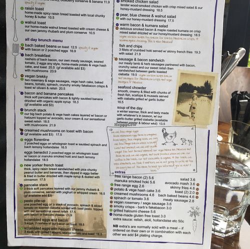 menu bottom half  at Bach on Breakwater in New Plymouth