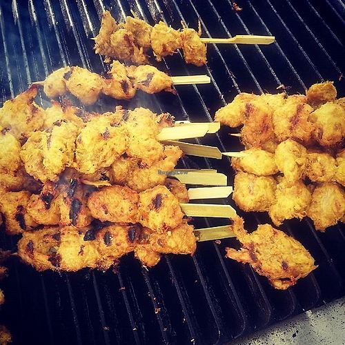 Satay Chickn on the grill at Woking Amazing in Northcote
