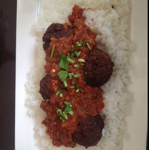 קציצות סויה עם אורז ורוטב עגבניות חריף at Ayana in Petach Tikva