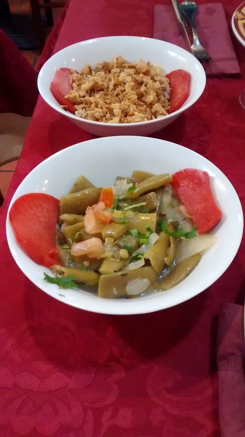 Hot dishes (rice, vegetables, lentils) at Le Cedre in Nantes