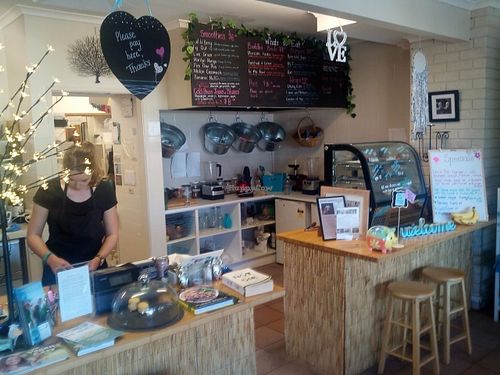 Quirky looking counter area. at Diggers Vegie Kitchen in Anglesea