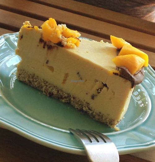 Amazing vegan mango coconut cheesecake  at Indulge Cafe in Santa Fe