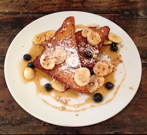 Delicious French toast with banana, blueberries and nuts at GustaV in Salzburg