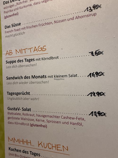 menu  at GustaV in Salzburg