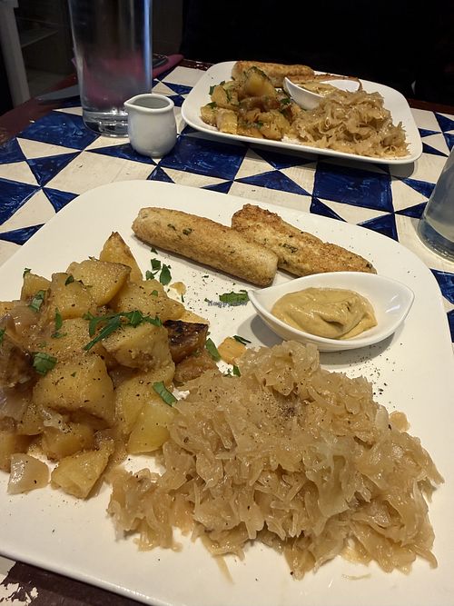 white 'veal' sausages & sauerkraut  at GustaV in Salzburg