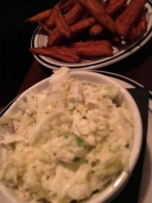 Vegan coke slaw and sweet potato fries at Smoke and Barrel in Washington