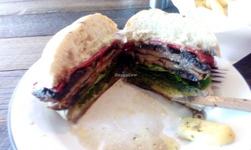 Field mushroom burger included 2 field mushrooms :) at Soul Burger in Randwick